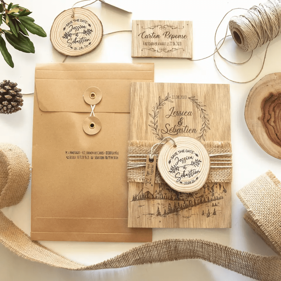 بالصور: تصاميم دعوات زفاف خشبية جذابة