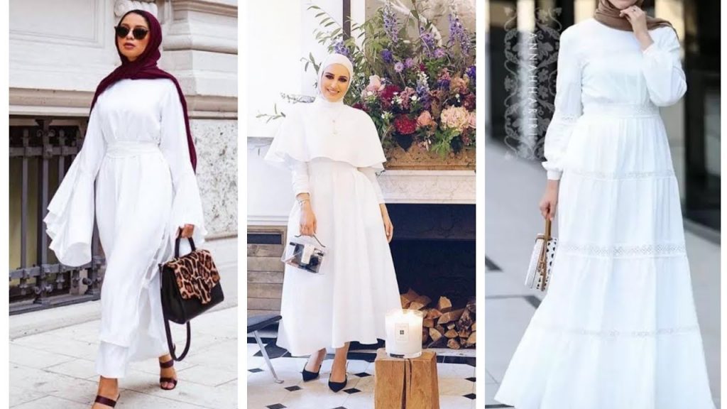 فساتين محجبات باللون الأبيض لإطلالة أنيقة بالصور