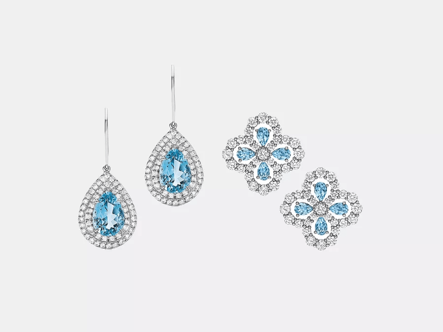 أقراط مرصعة بأحجار الأكوامارين لإطلالة فخمة في حفل زفافك